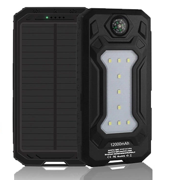 Banque de puissance de charge solaire 12000mah avec lampe de camping et boussole