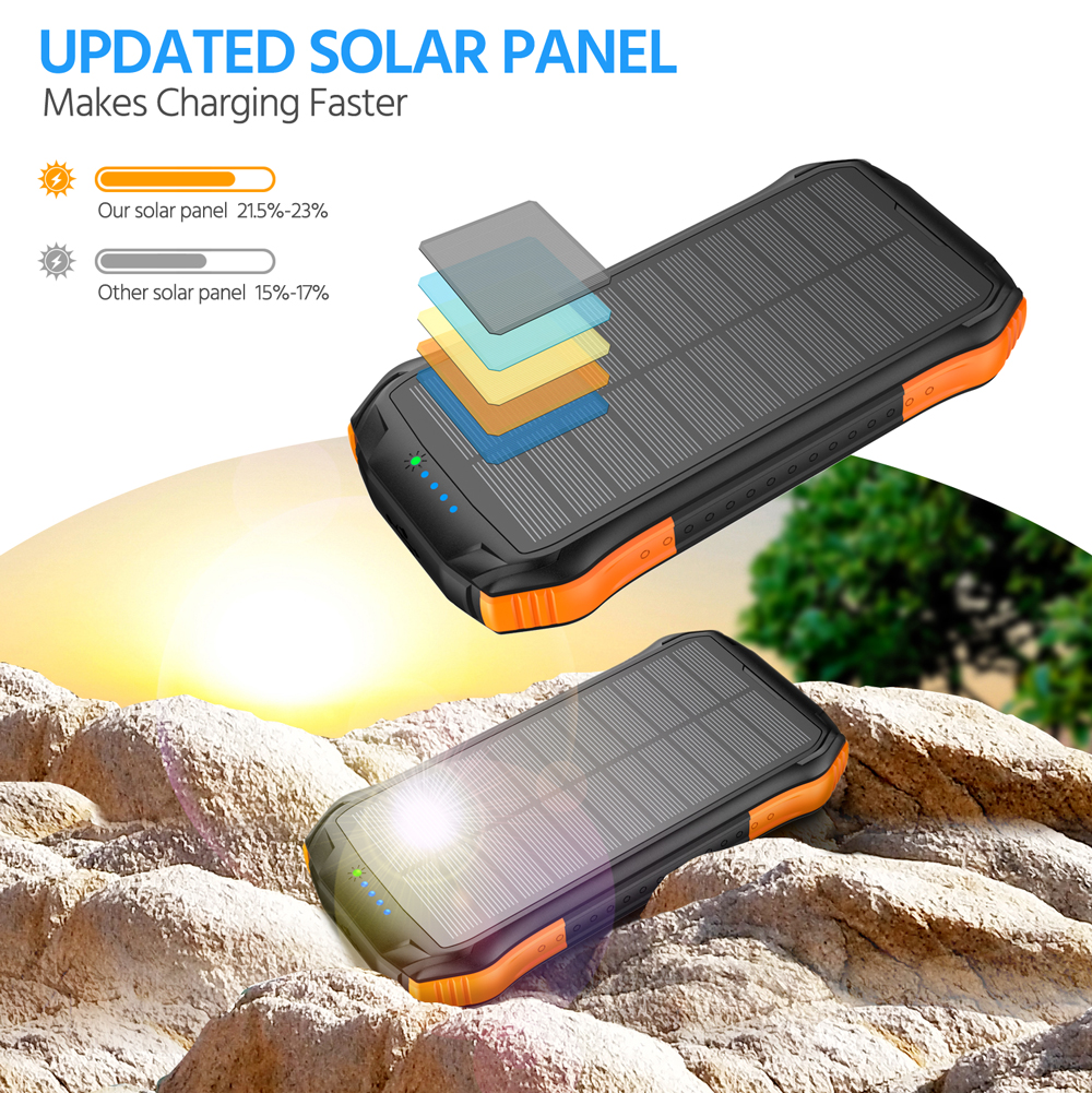 Batterie externe étanche portable avec chargeur solaire de lampe de poche latérale 16000mah chargeur de téléphone de banque d'alimentation solaire