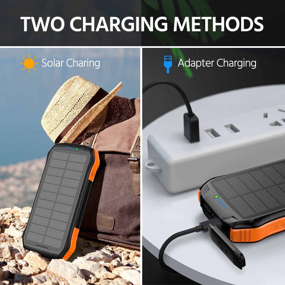Batterie externe étanche portable avec chargeur solaire de lampe de poche latérale 16000mah chargeur de téléphone de banque d'alimentation solaire